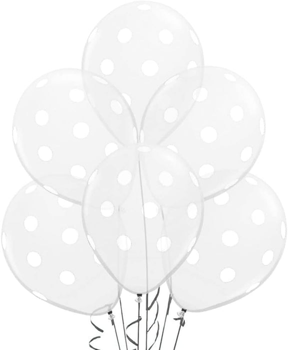 Clear with White Polka Dots Latex Balloons 12 Pack [37227-12]