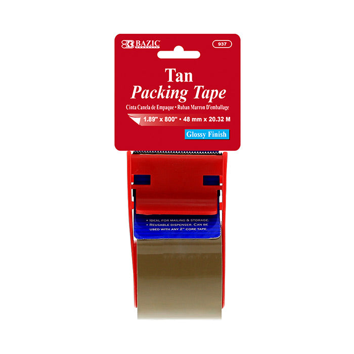BAZIC 1.88" X 800" Tan Packaging Tape w/ Dispenser [937]