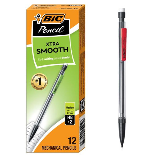 BIC Mechanical Pencils, Xtra Life, 0.7 mm, Black Barrel, Pack Of 12