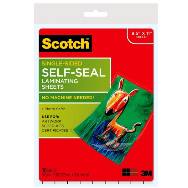 Scotch Self-Seal Laminating Pouches, 8-1/2" x 11", Clear, Pack of 10 Laminating Sheets [MMMLS854SS10]