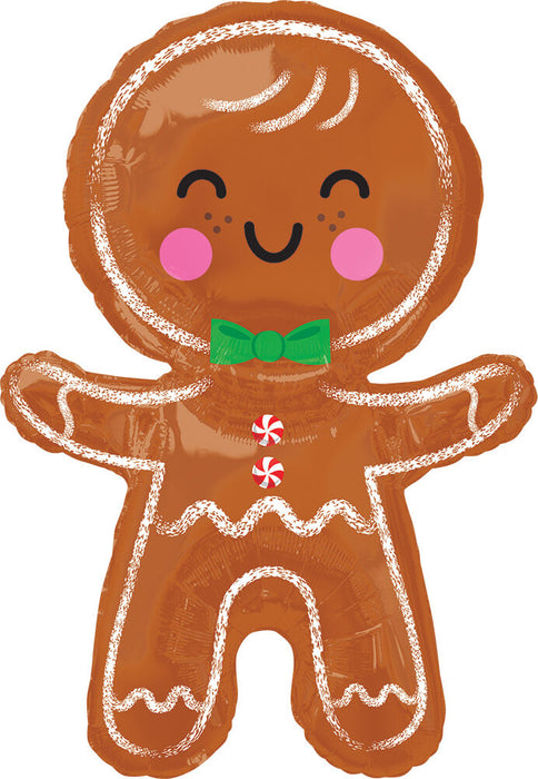 Happy Gingerbread Man 32 Inch Foil Mylar Balloon [38304]