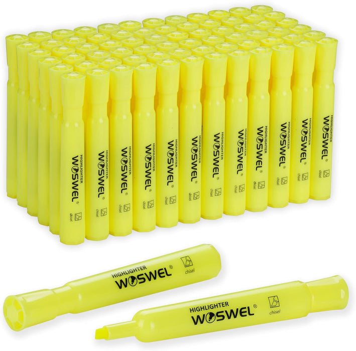 Highlighters Bulk, 72 Pack Tank Style Highlighters Set, Fluorescent Yellow, Chisel Tip [WCH72-Y]