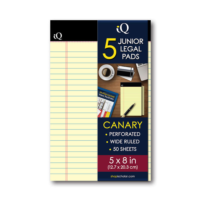 5 PACK IQ CANARY JR. LEGAL PADS 5″ X 8″ [95805]