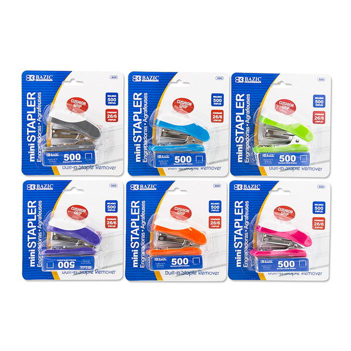 BAZIC Mini Cushion Grip Standard (26/6) Stapler w/ 500 Ct. Staples [600]