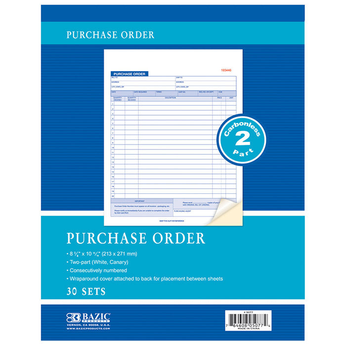 BAZIC 50 Sets 8 3/8 x 10 11/16 2-Part Carbonless Purchase Order Book [5077]