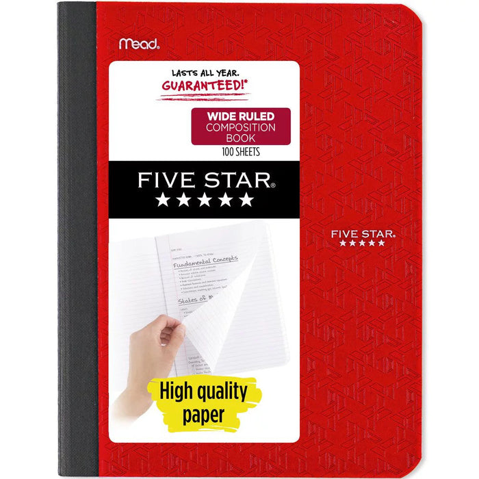 Five Star Composition Book, Wide Ruled, 100 Sheets, Fire Red [950000H-WMT]