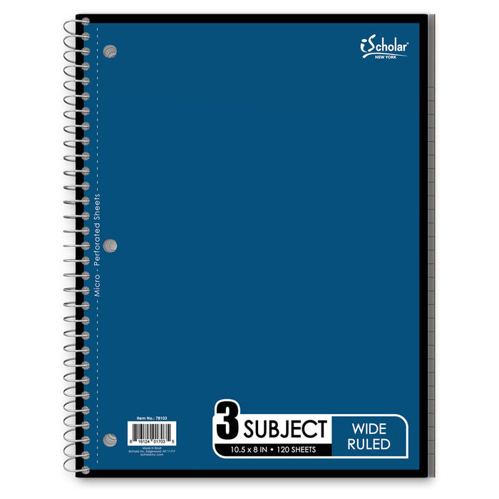 3 SUBJECT WIREBOUND NOTEBOOK 10.5″ X 8″ WIDE RULED 78103 [78103]