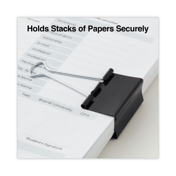 Universal Binder Clips with Storage Tub, Large, Black/Silver, 12/Pack