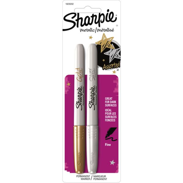 Sharpie Metallic Fine Point Permanent Markers, Gold/Silver, 2/Pack [SAN1829202]