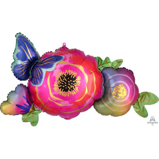Satin Infused Flowers & Butterflies 37 Inch Foil Mylar Balloon [40814]
