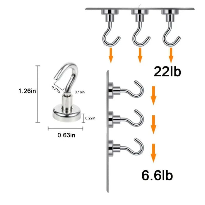 10pcs Super Strong Magnetic Hooks, 6LBS Heavy Duty Magnetic Hooks For Hanging, Magnet Hooks For Cruise Ship, Camping Grill, Kitchen, Fridge, Garage Wall [LH01269B]