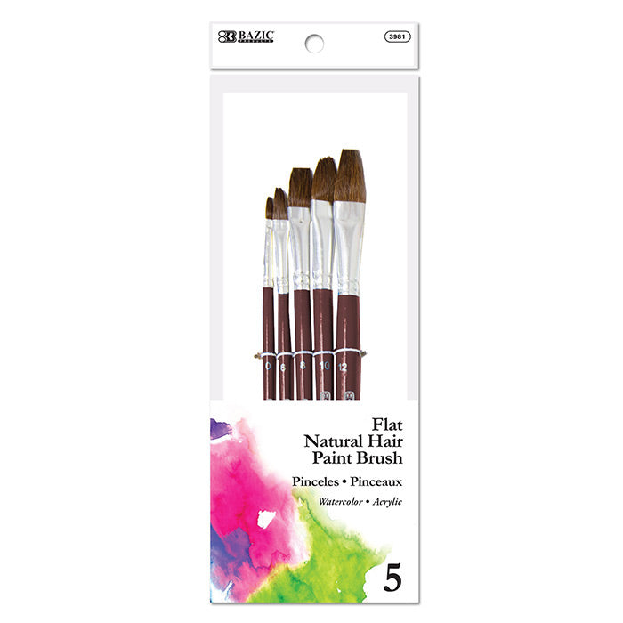 BAZIC Flat Natural Hair Paint Brush (5/Pack) [3981]