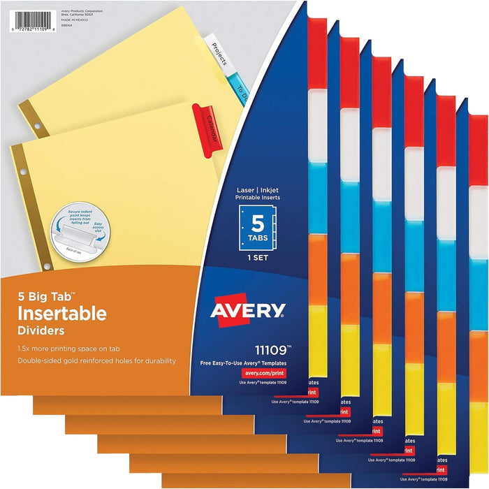 Avery 5-Tab Binder Dividers, Insertable Multicolor Big Tabs, AVE11109 [AVE11109]