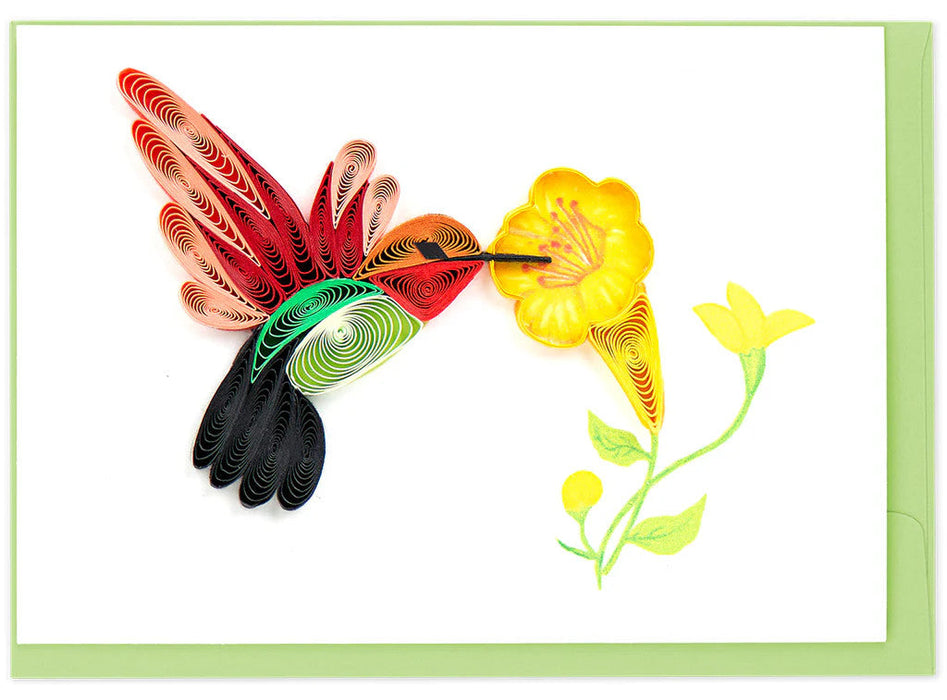 Quilled Hummingbird & Yellow Flowers Gift Enclosure Mini Card [GE5002]