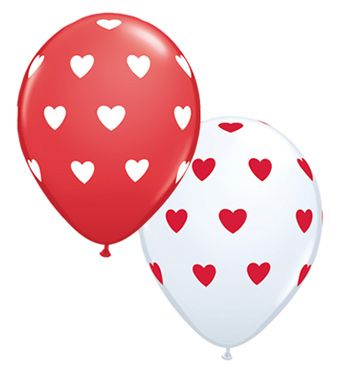 Qualatex Big Hearts Red & White Assortment 11 Inch Latex Balloons 50 Count [76928]