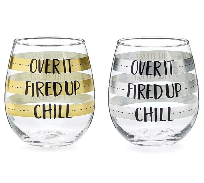 Stemless Wine Gold Silver Fill Line Glass [9731126]