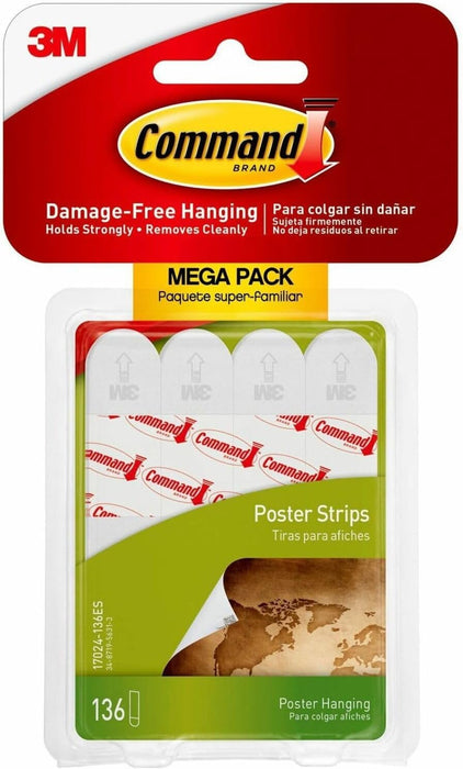 Command Poster Strips, 5/8" x 1 3/4", White, 12/Pack [MMM17024-136ES]
