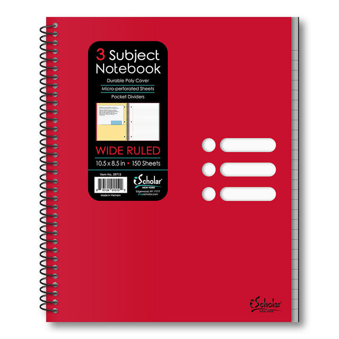 3 SUBJECT POLY NOTEBOOK 10.5″ X 8.5″ WIDE RULED 59713 [59713]