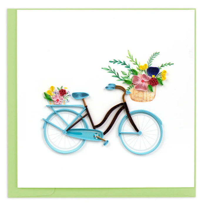 Quilled Bicycle & Flower Basket All Occasion Greeting Card [BL1418]