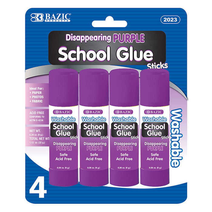 BAZIC 8g / 0.28 Oz. Small Washable Purple Glue Stick (4/Pack) [2023]
