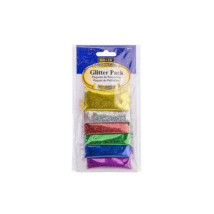 BAZIC 0.07 oz (2g) 6 Primary Color Glitter Pack [3473]