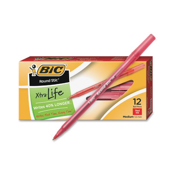 BIC Round Stic Xtra Ballpoint Pen, 1mm, Red Ink [BICGSM11RD]