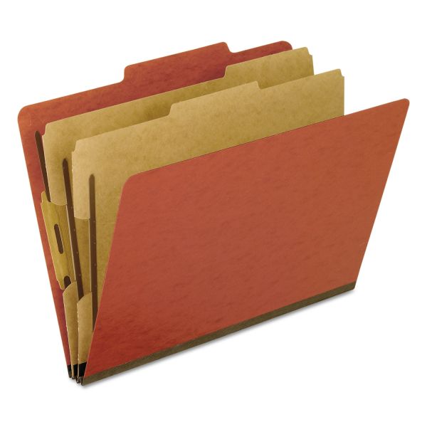 Pendaflex Four-, Six-, and Eight-Section Pressboard Classification Folders, 2 Dividers, Bonded Fasteners, Letter Size, Red, 10/Box [PFX1257R]
