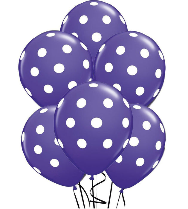 Qualatex Quartz Purple with White Polka Dots 11 Inch Latex Balloons 12 Pack [77146QP-12]