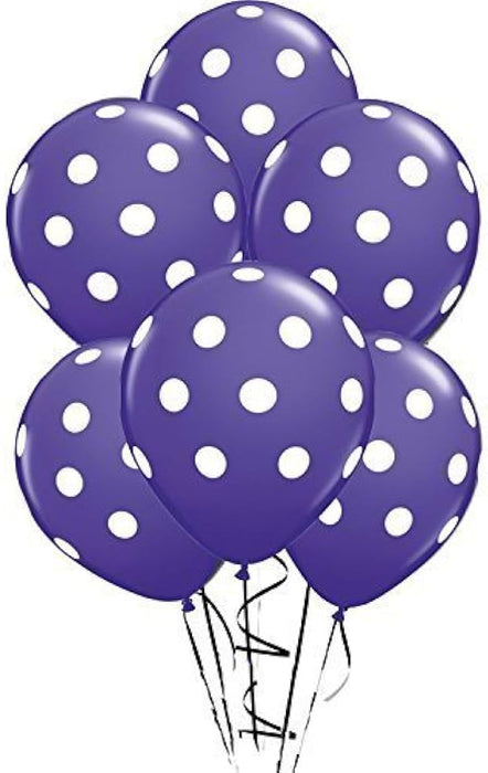 Qualatex Purple Violet with White Polka Dots 11 Inch Latex Balloons 12 Pack[77146PV-12]