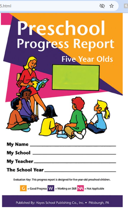 Preschool Progress Report for Five Year Olds [H001PRC5]