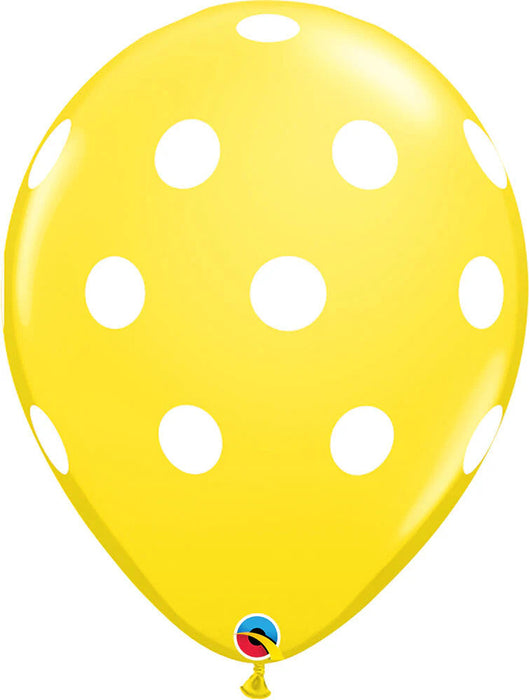 Qualatex Yellow with White Big Polka Dots 11 inch Latex Balloons 50 Count [77146YE]