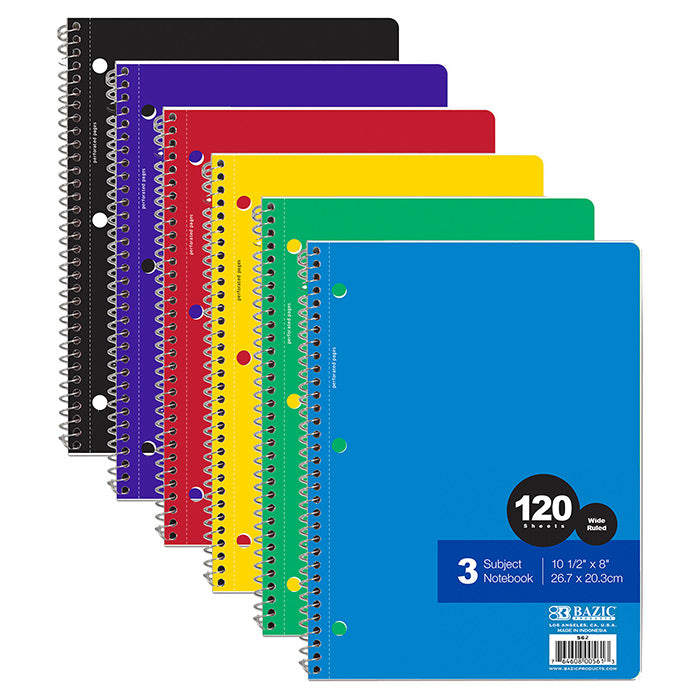 BAZIC W/R 120 Ct 3-Subject Spiral Notebook [562]