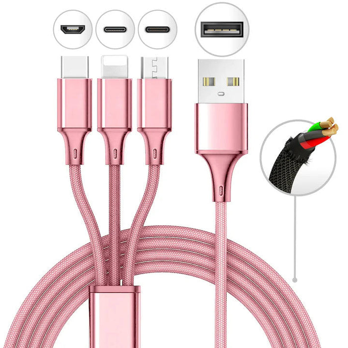 10 FT 3-in-1 USB Multi Charging Cable - Rose Gold [3C-10F-ROG]