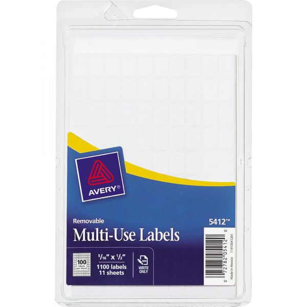 Avery Removable Multipurpose Labels, 5412, 5/16" x 1/2", White, Pack Of 1,100 [AVE05412]