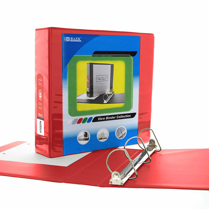 BAZIC 2 Inch Red Slant-D Ring View Binder w/ 2 Pockets [4153]