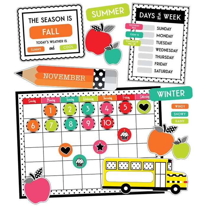 Brights Calendar Bulletin Board Set Black White & Stylish [CD110499]