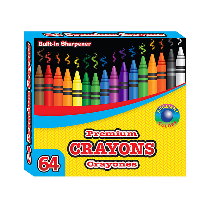 BAZIC 64 Ct. Premium Color Crayons w/ Sharpener [2515]