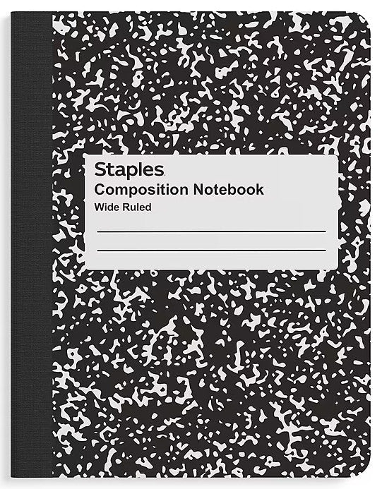 Staples Composition Notebook, 7.5" x 9.75", Wide Ruled, 100 Sheets, Black (ST55076) [ST55076]