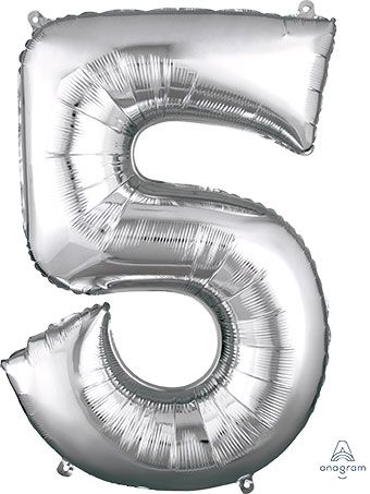 Number 5 Silver 34 Inch  Foil Mylar Balloon [27985]