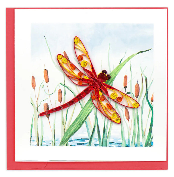 Quilled Red Dragonfly & Cattails Greeting Card [BL1428]