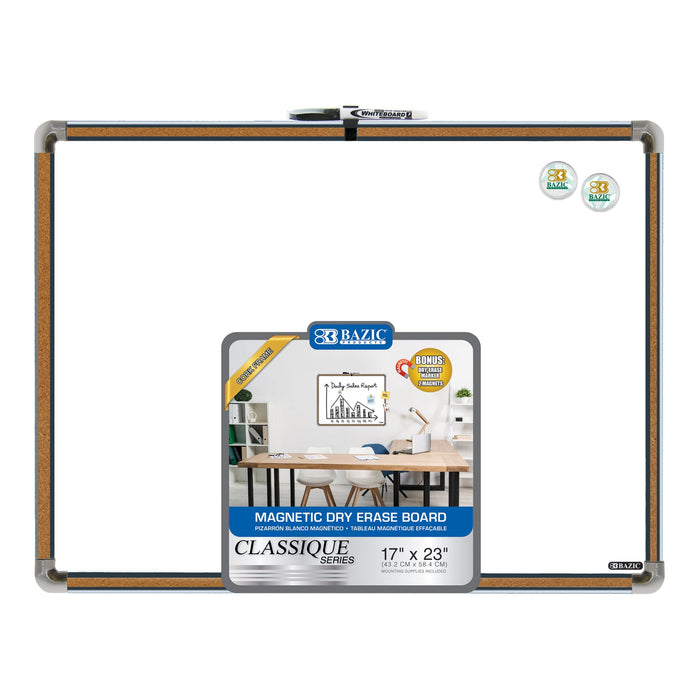 BAZIC 17" X 23" CLASSIQUE Cork Frame Magnetic Dry Erase Board w/ Marker & 2 Magnets [6022]