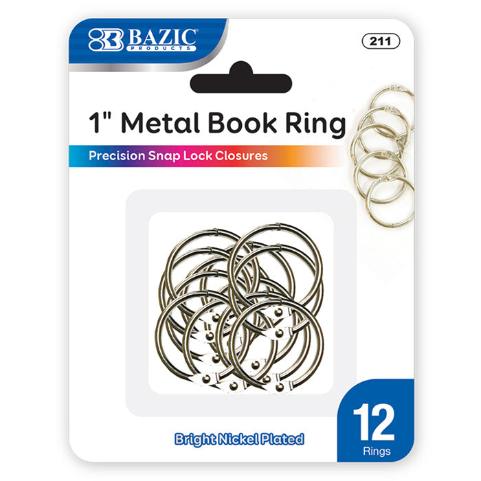 BAZIC 1" Metal Book Rings (12/Pack), 1-Pack [211]
