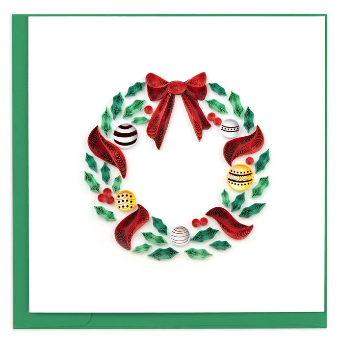 Quilled Holiday Wreath with Ornaments Greeting Card [HD6012]