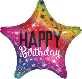 Happy Birthday Rainbow Star Shape 19 Inch Foil Mylar Balloon [35228]