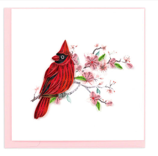 Quilled Cardinal & Cherry Blossom Greeting Card [BL1436]