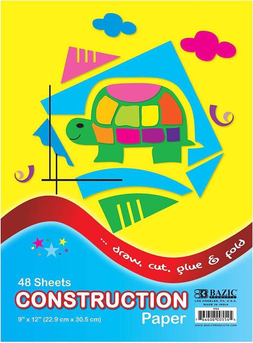 BAZIC Construction Paper Pad 48 Sheets 9" X 12", Assorted Colors [554]