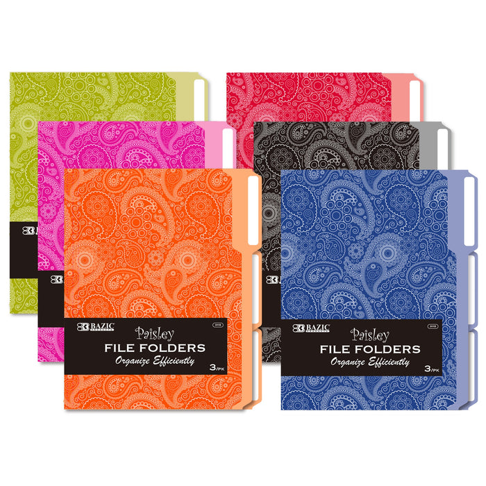 BAZIC 1/3 Cut Letter Size Paisley File Folder (3/Pack) [3115]