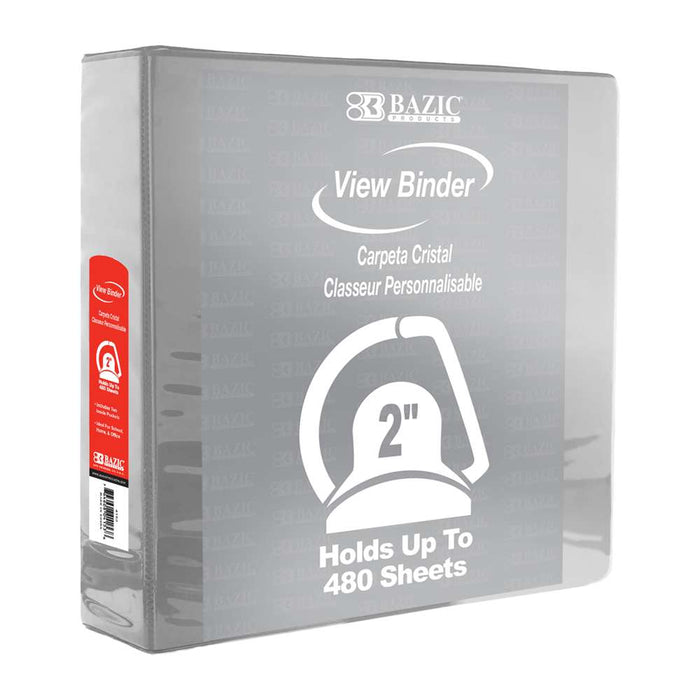 BAZIC 2 Inch Gray Slant D-Ring View Binder w/ 2 Pockets [4151]