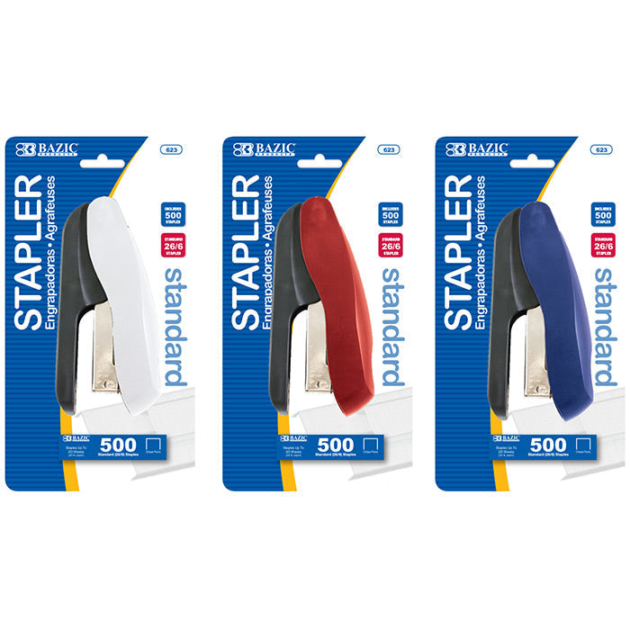 BAZIC Two Tone Standard (26/6) Stapler w/ 500 Ct. Staples [623]