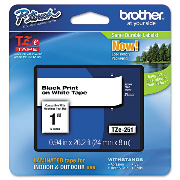Standard Adhesive Laminated Labeling Tape, 0.94" x 26.2 ft, Black on White [BRTTZE251]